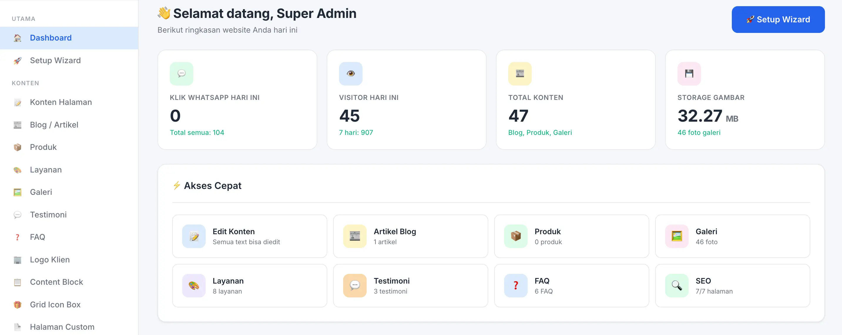 Fitur Dashboard di panel admin Web Ekonomis